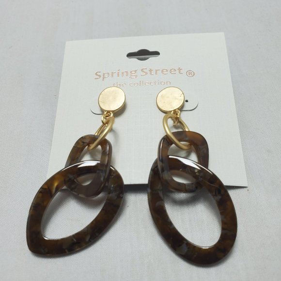 Nordstrom chain link pierced drop earring tortoise shell resin and gold - Picture 2 of 4